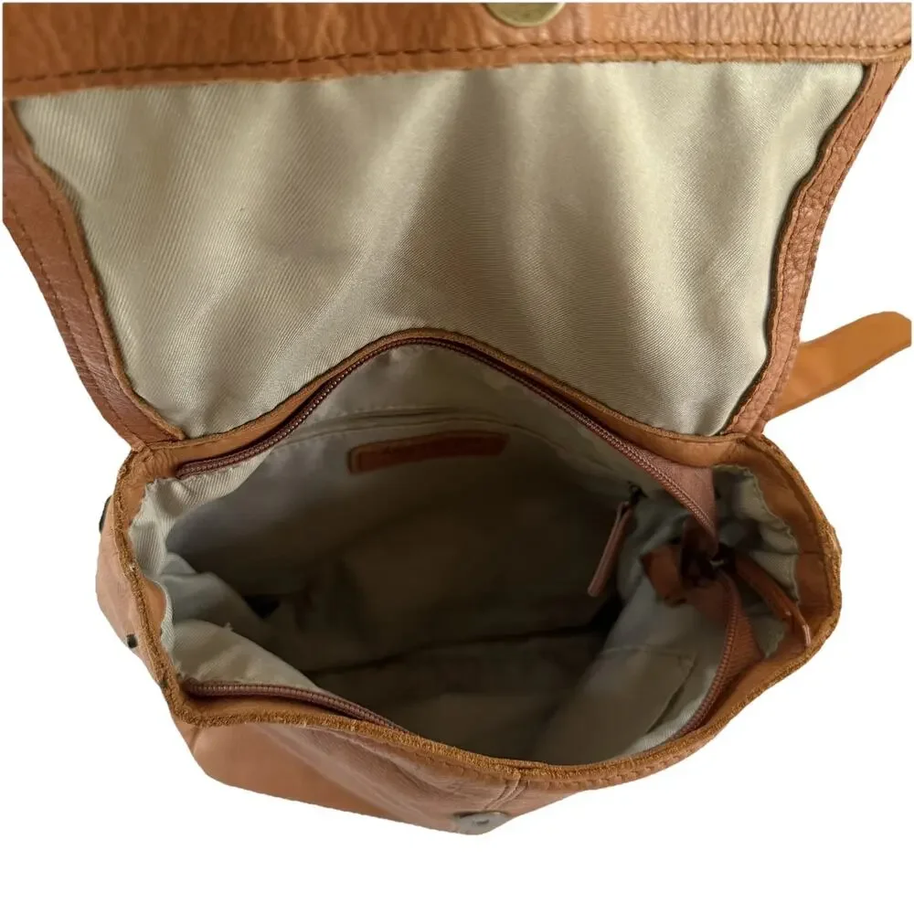 American Leather Company Co Cognac Brown Leather Backpack Purse Bag Day Trip